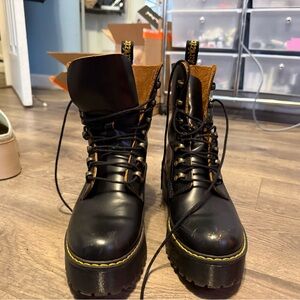 Dr. Martens Leona Black and Brown Combat Boots - Size 9